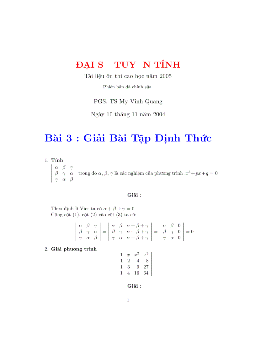 Bài tập định thức