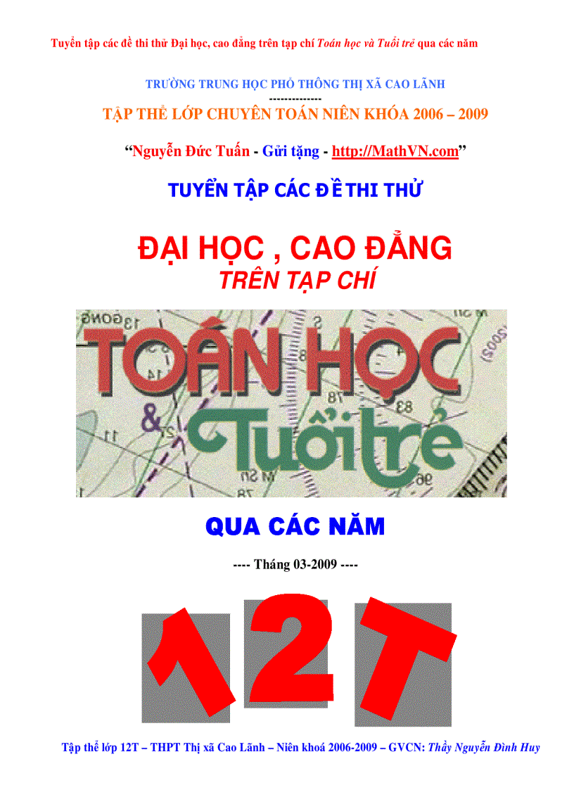 Tuyển tập các đề thi thử Đại Học CĐ các năm 1