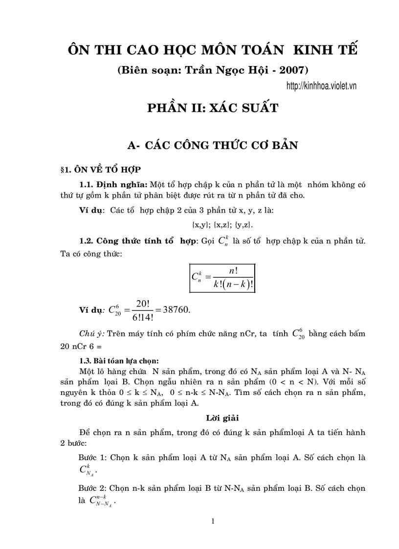 Ôn thi cao học phần xác suất