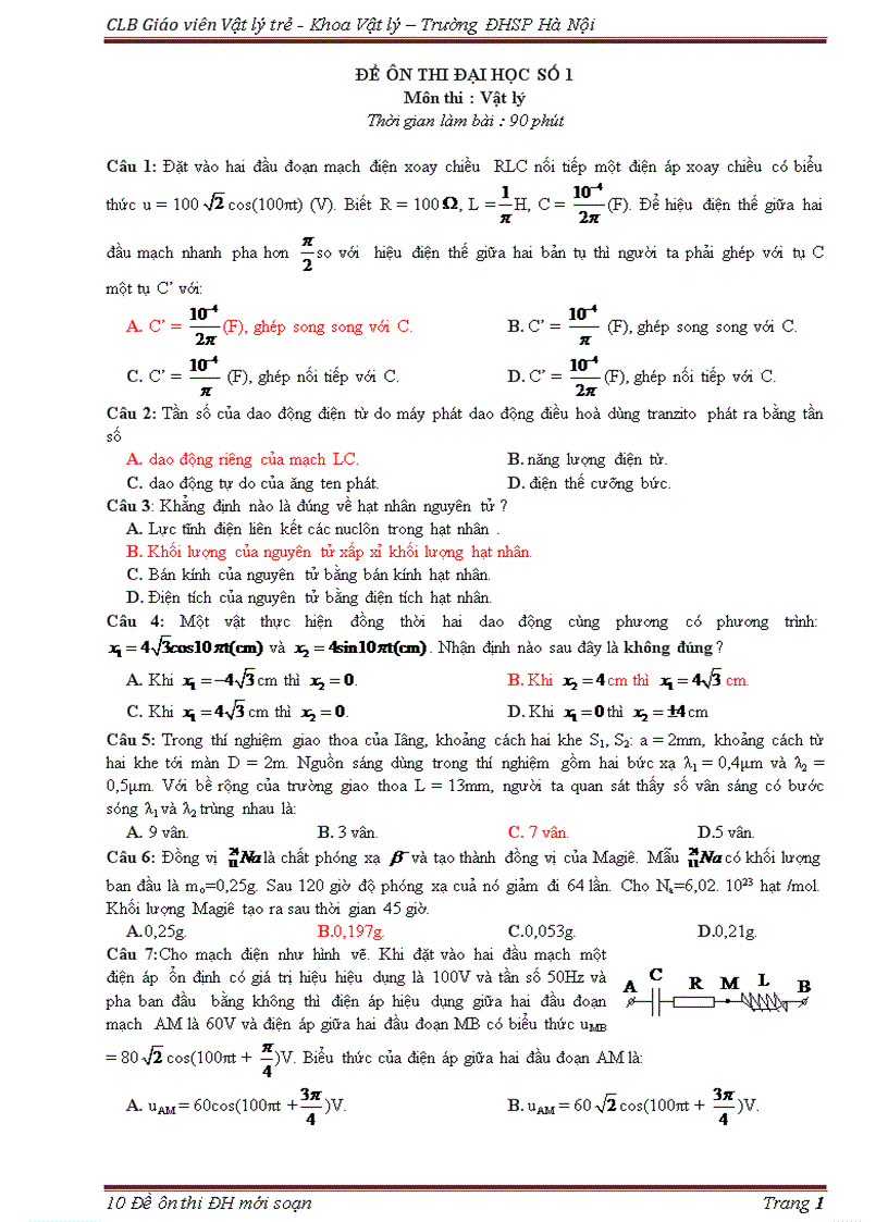 10 đề thi của ĐHSP cực hay luôn