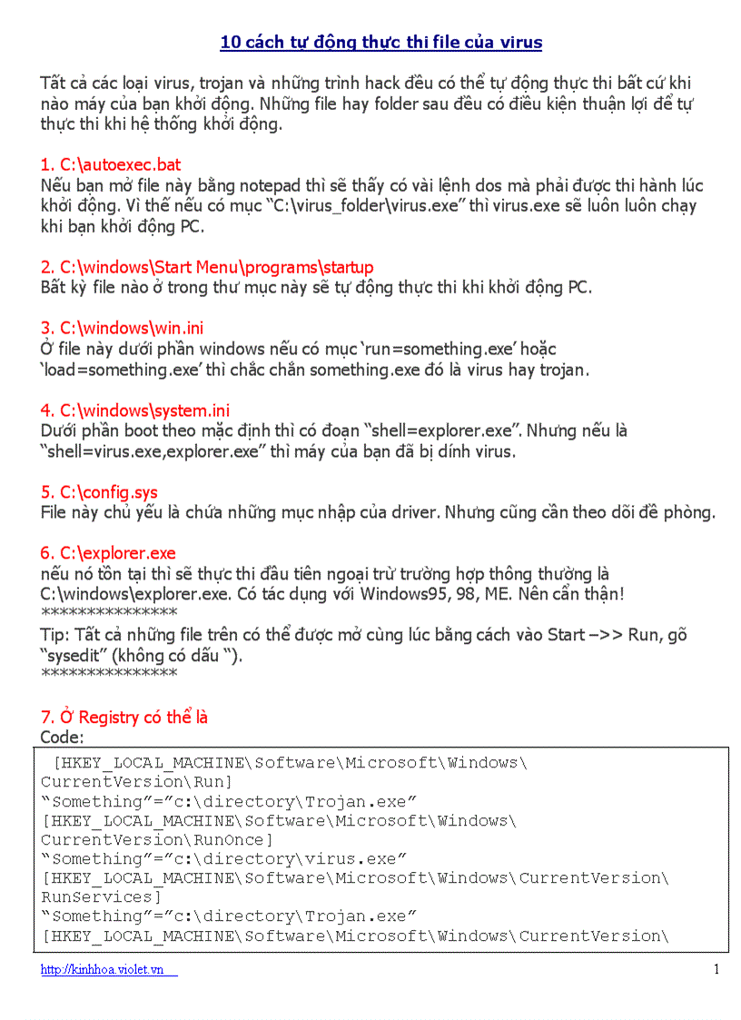10 cách tự động thực thi file của virus
