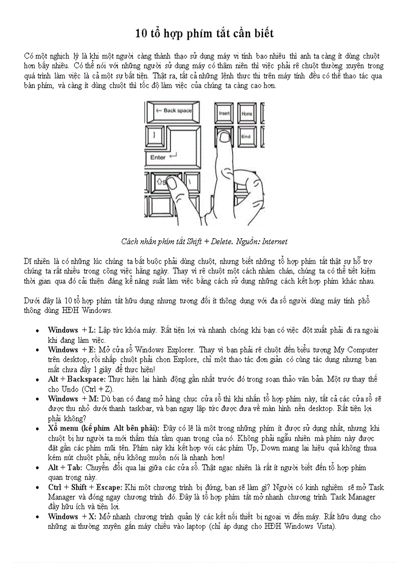 10 tổ hợp phím tắt cần biết