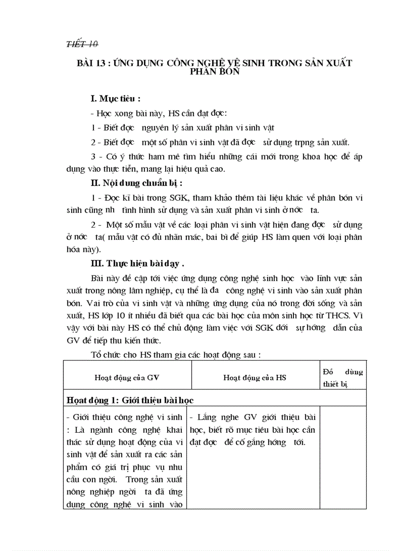 Giáo án công nghệ 10 tiết 10 12