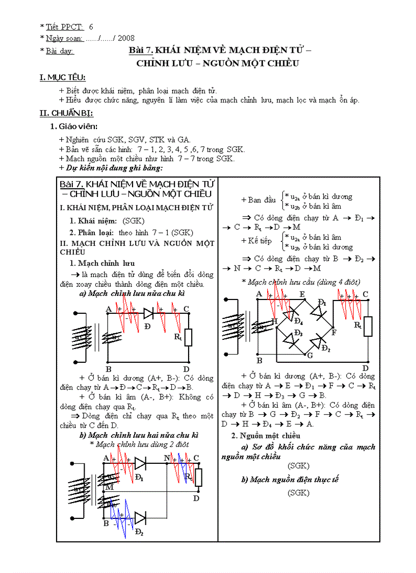 Bài 7 Mạch chỉnh lưu Nguồn một chiều