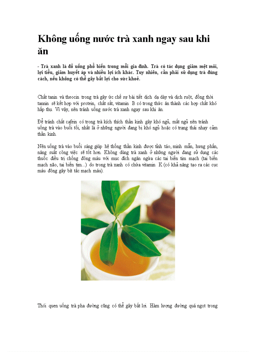 Không uống tra xanh ngay sau khi ăn