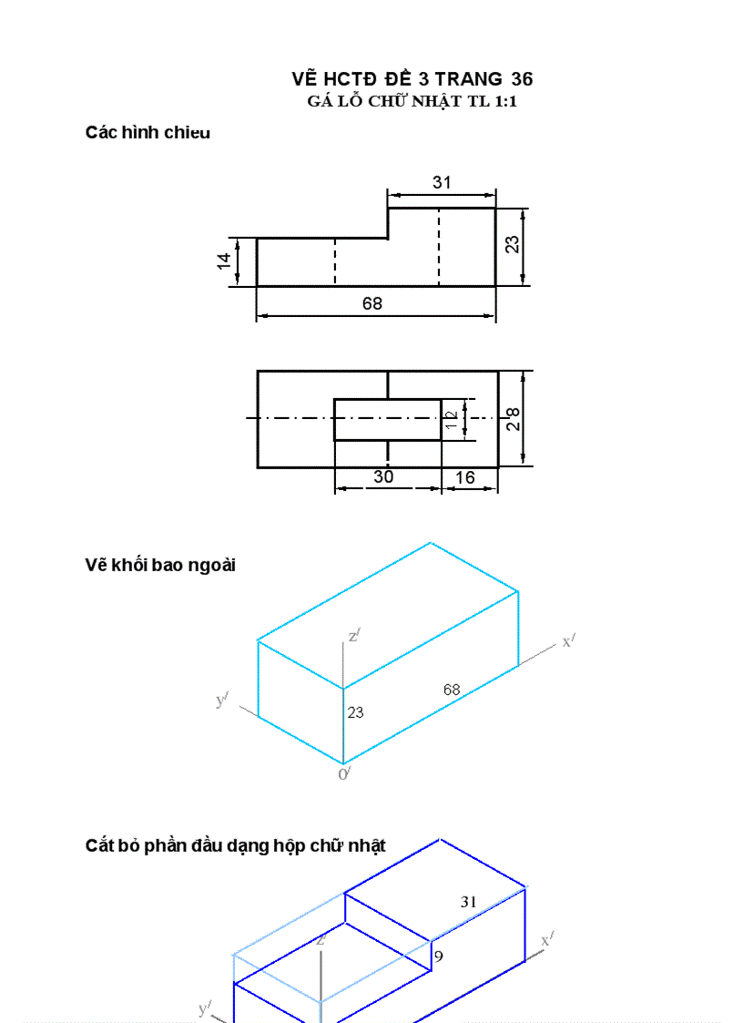 Cách vẽ HCTĐ Gá lỗ chữ nhật