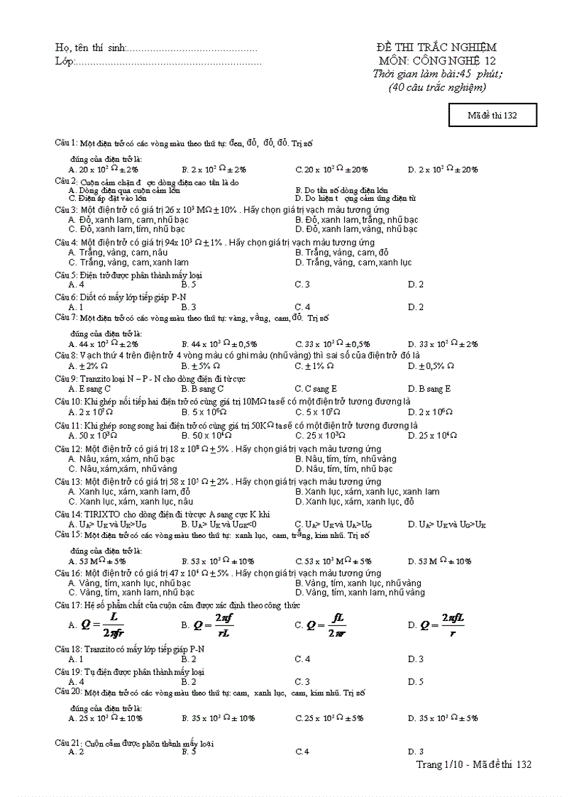 Bộ đề ktra cn12 mơi