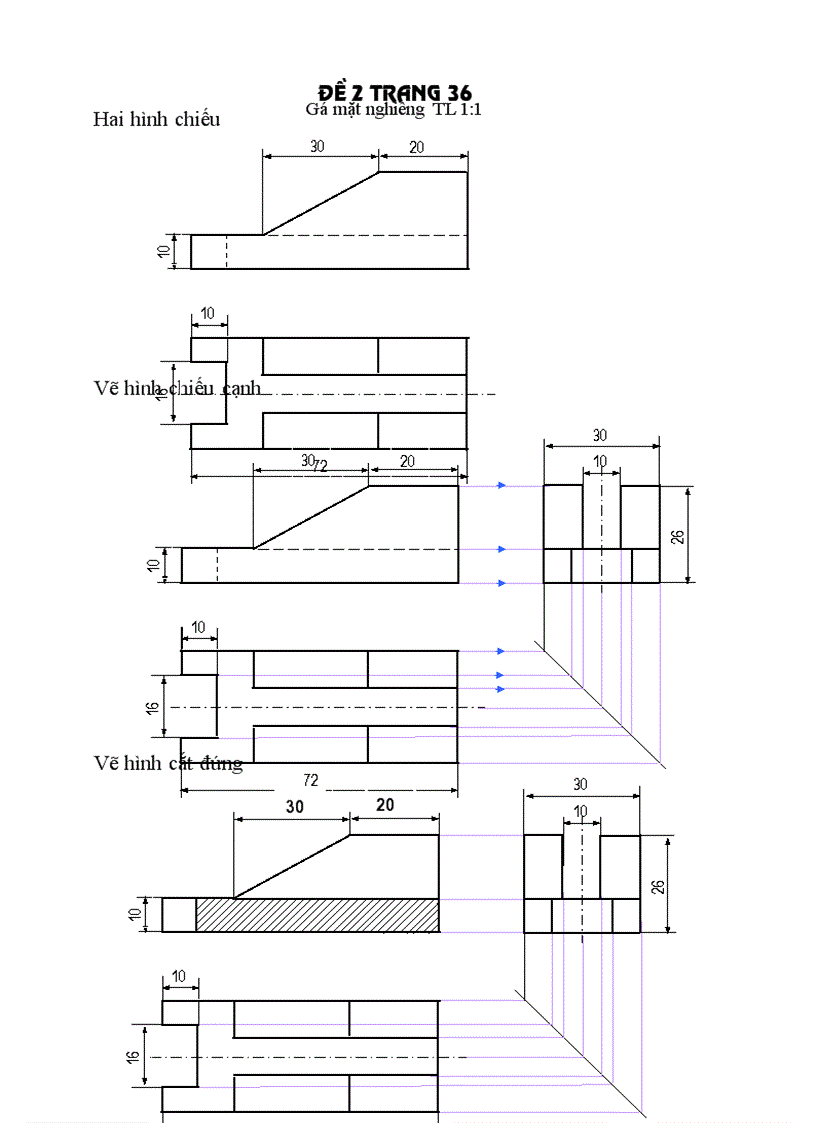 Cách vẽ đề 2 gá mặt nghiêng