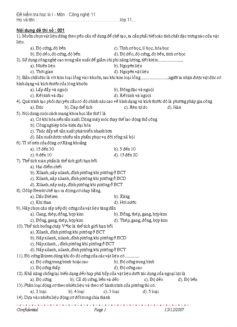 Dề kt công nghệ 11 45p