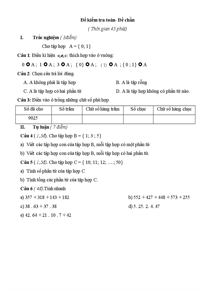 Đề kiểm tra toán 6