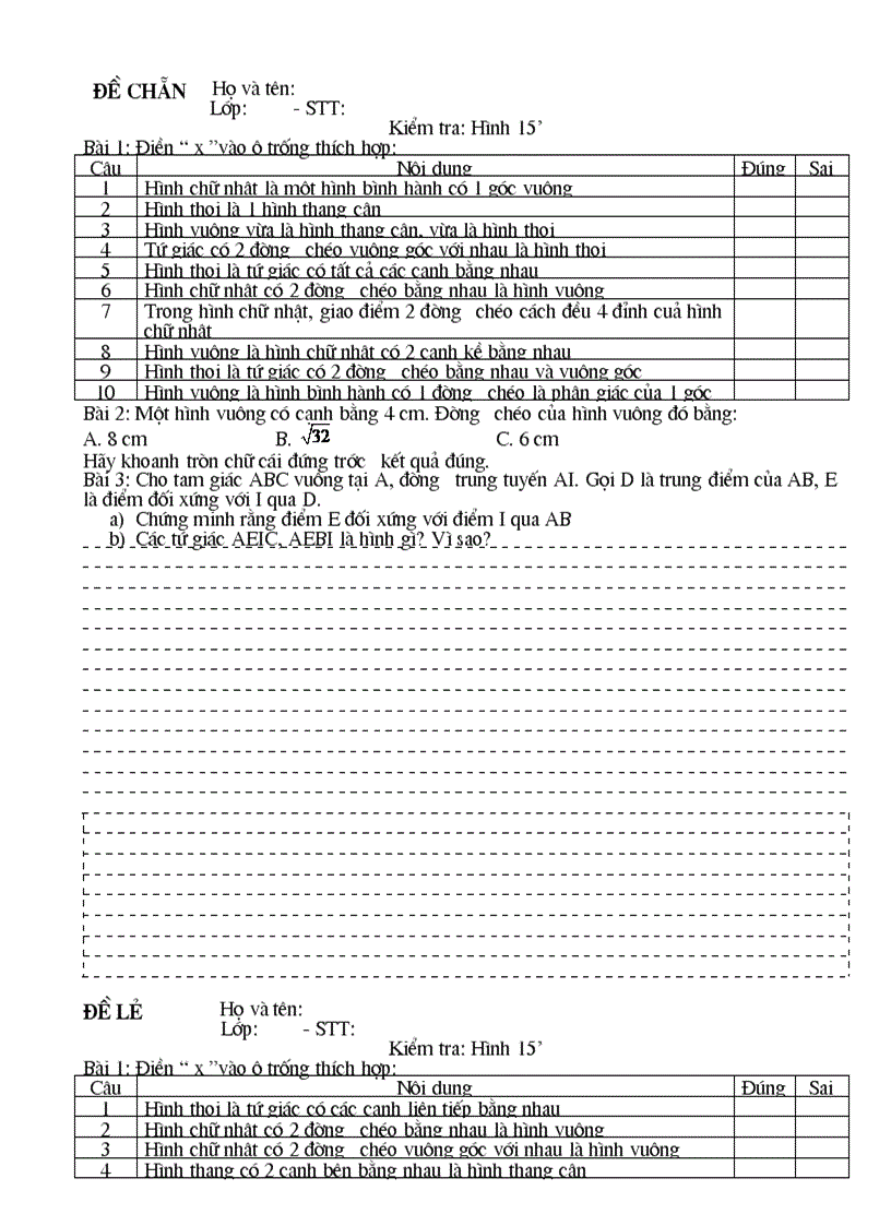 Kiểm tra 15 toán 7