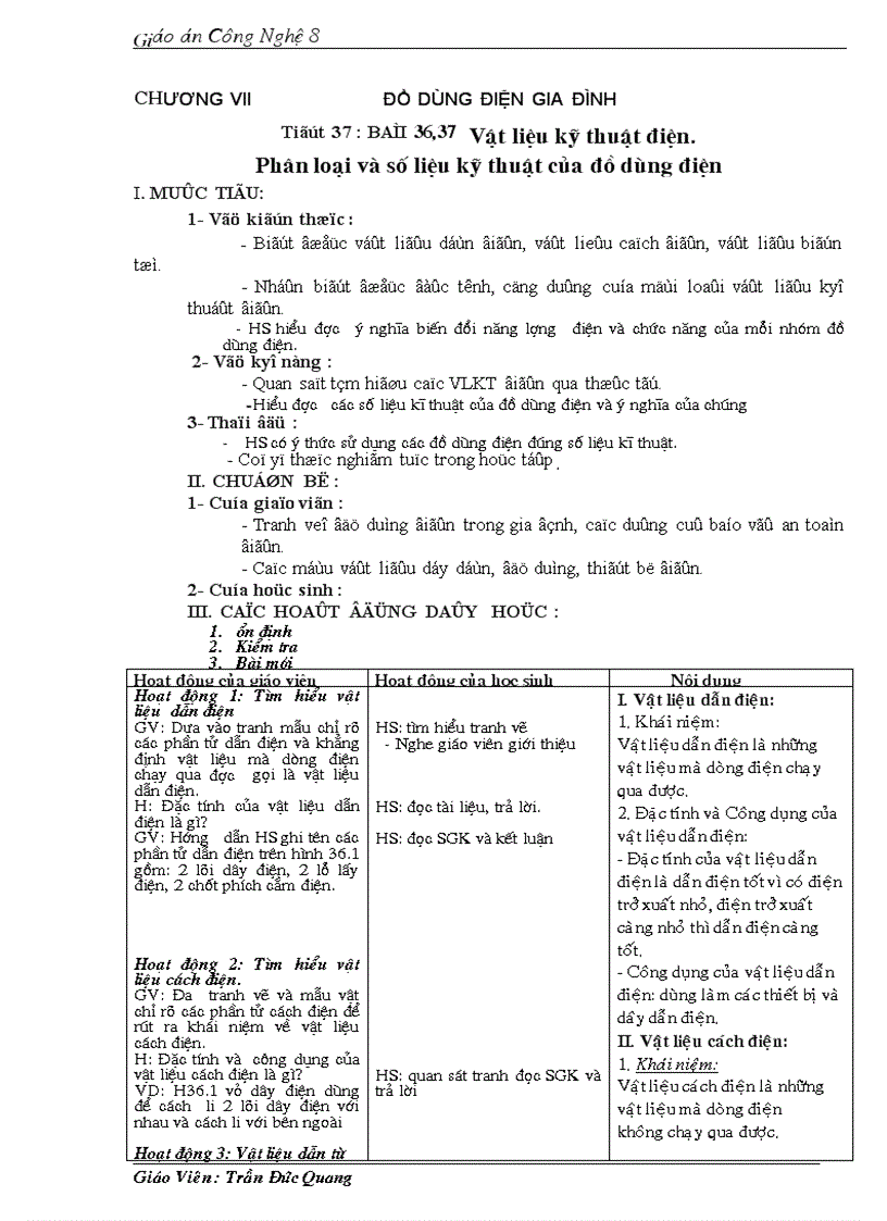 Giáo án công nghệ 8 chuẩn q