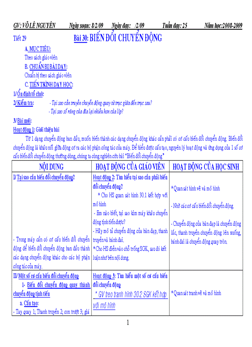 Biến đổi chuyển động mẫu 2008 2009