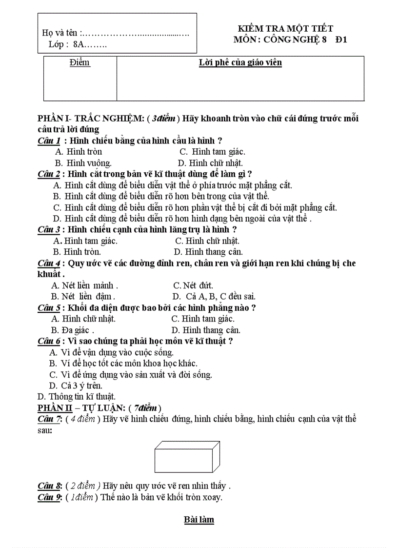 Đề kt 1 t công nghệ 8 h ki i 2 đề