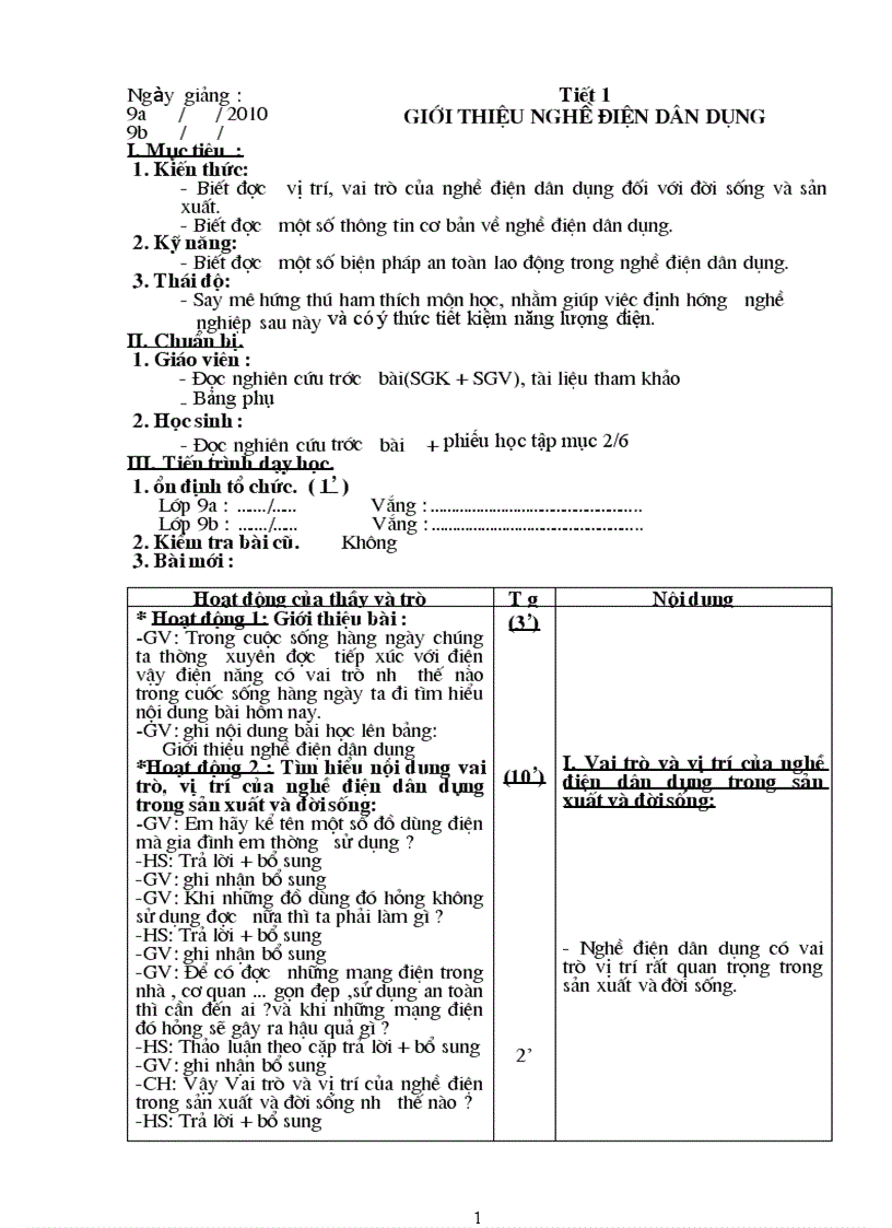 Công nghệ 9 từ tiết 1 10 chuẩn