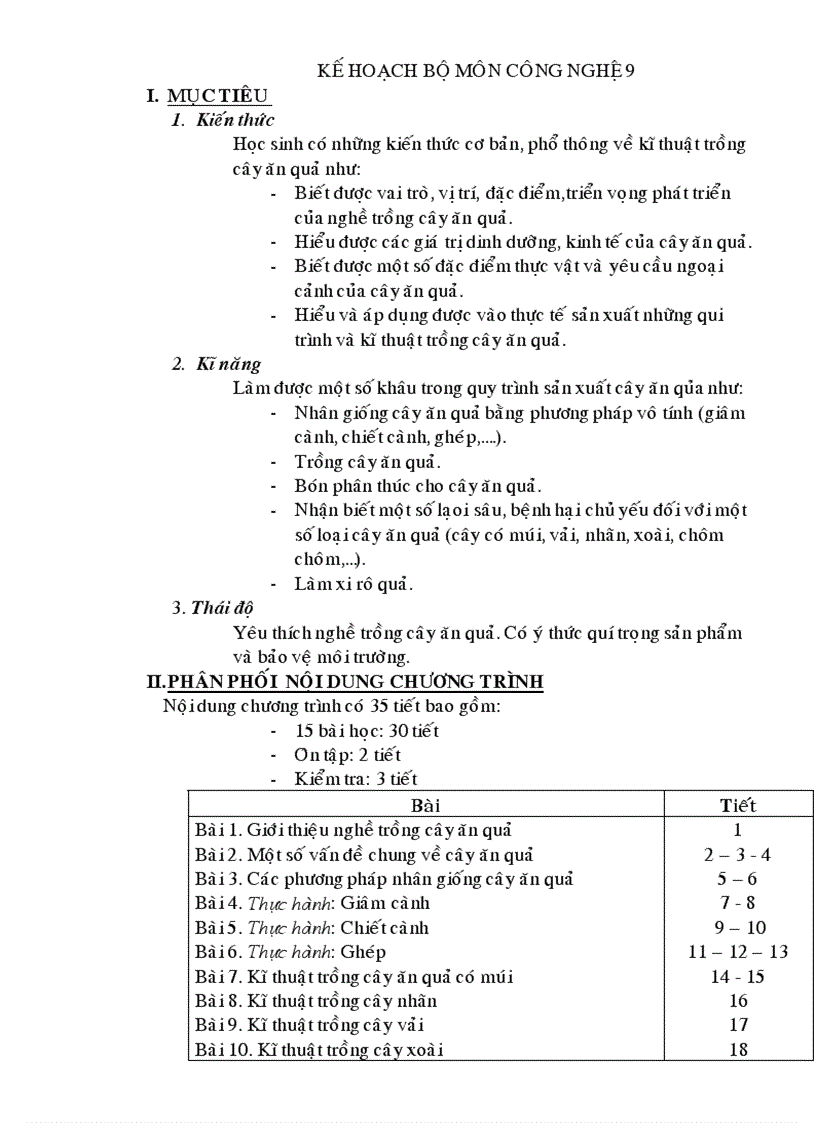 Giáo án Công nghệ 9 Trồng trọt