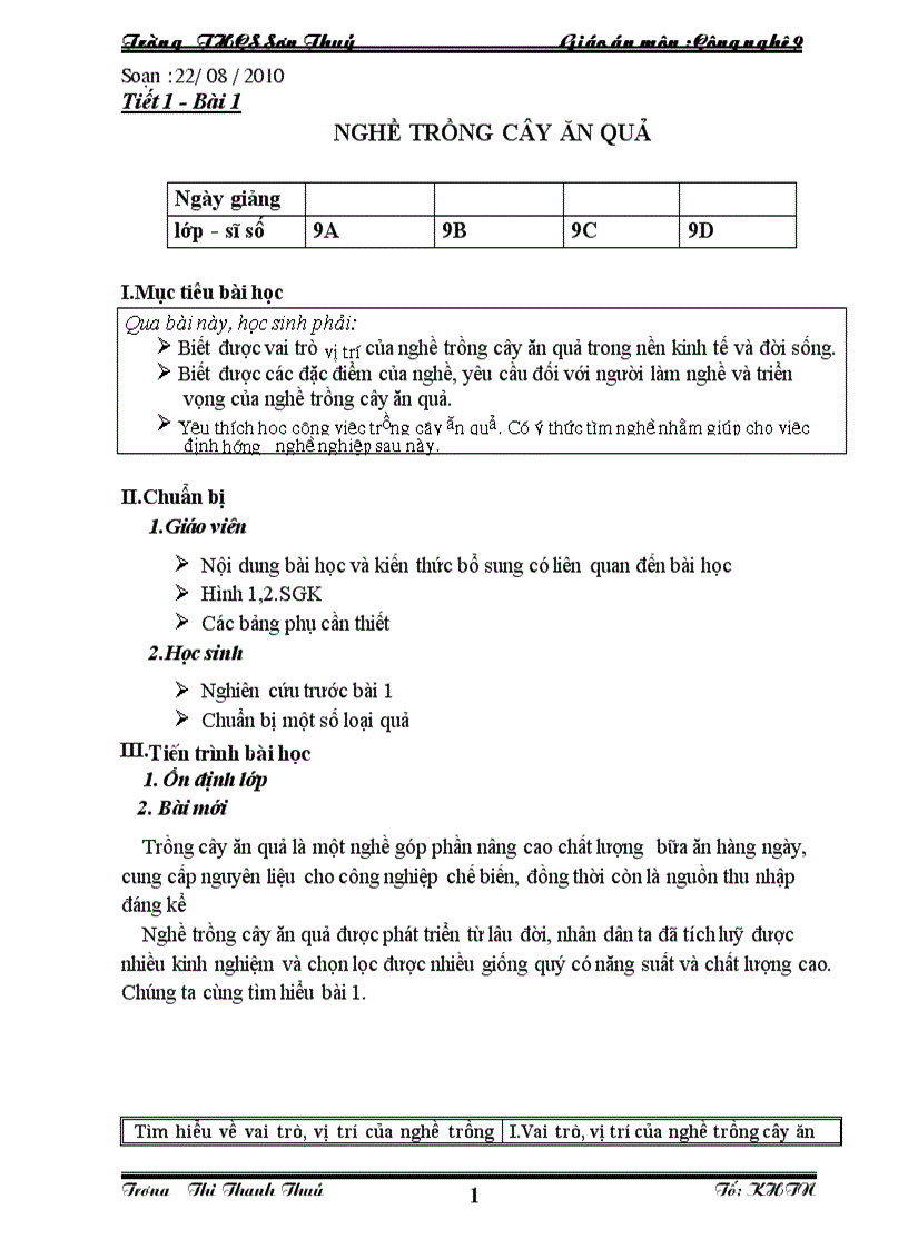 Giáo án công nghệ 9 chuẩn 2010 2011