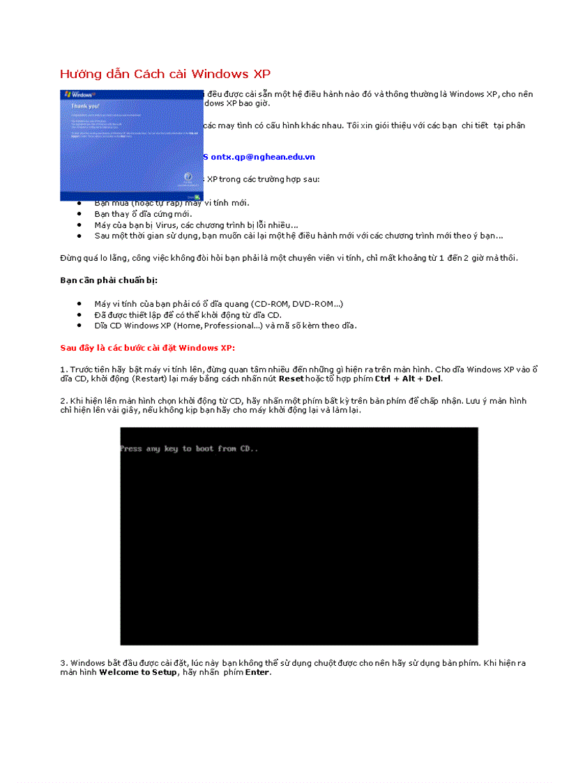 Hướng dẫn Cách cài Windows XP doc