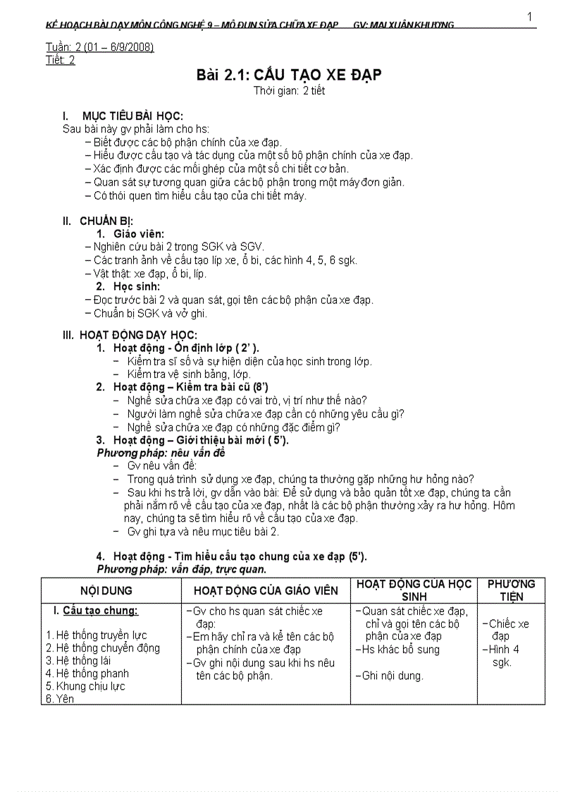 Bài 2 cấu tạo xe đạp