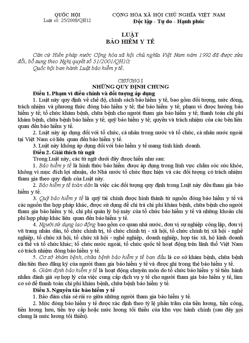 Luật Bảo hiểm y tế 2008