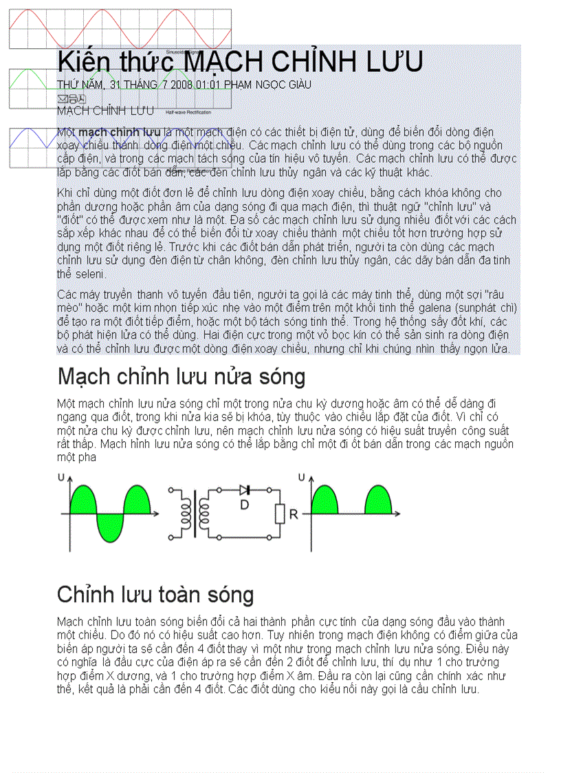 Kiến thức về mạch chỉnh lưu