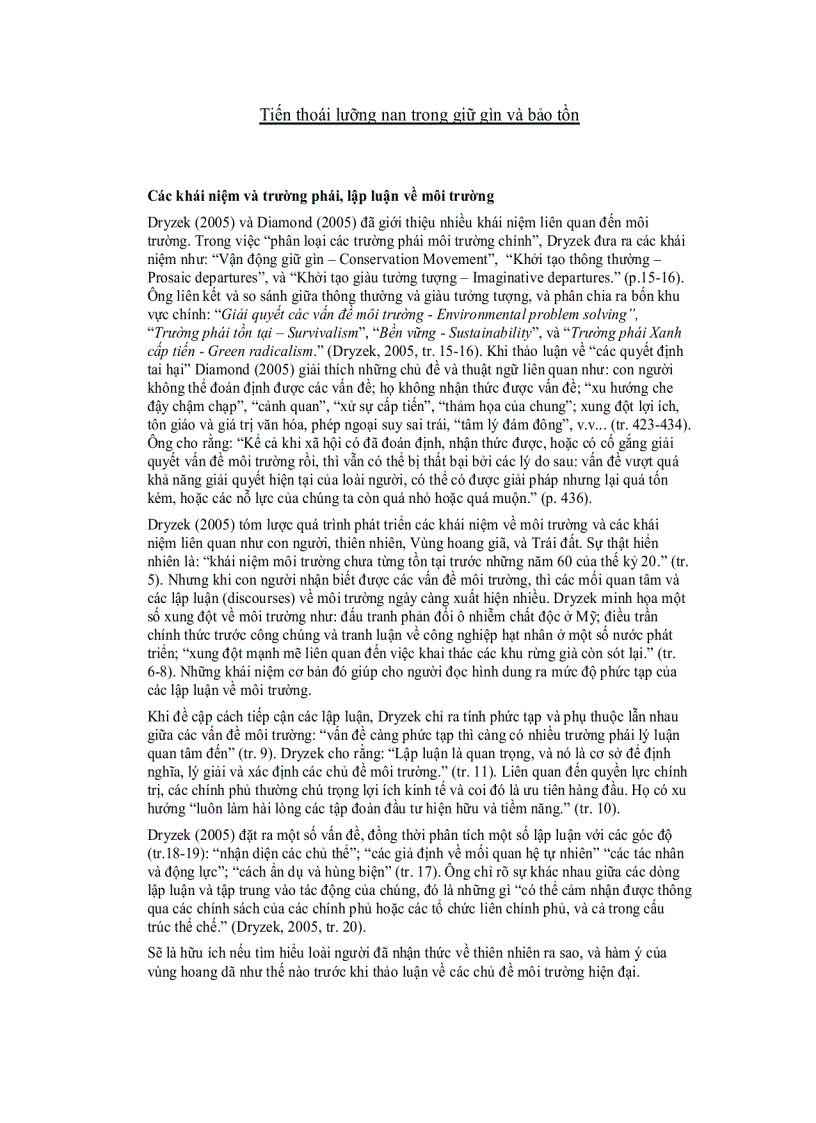 POLS537 11A tien thoai luong nan trong bao ton va phat trien Reading critique Week 2 PVDung 1165976 POL 537 11A