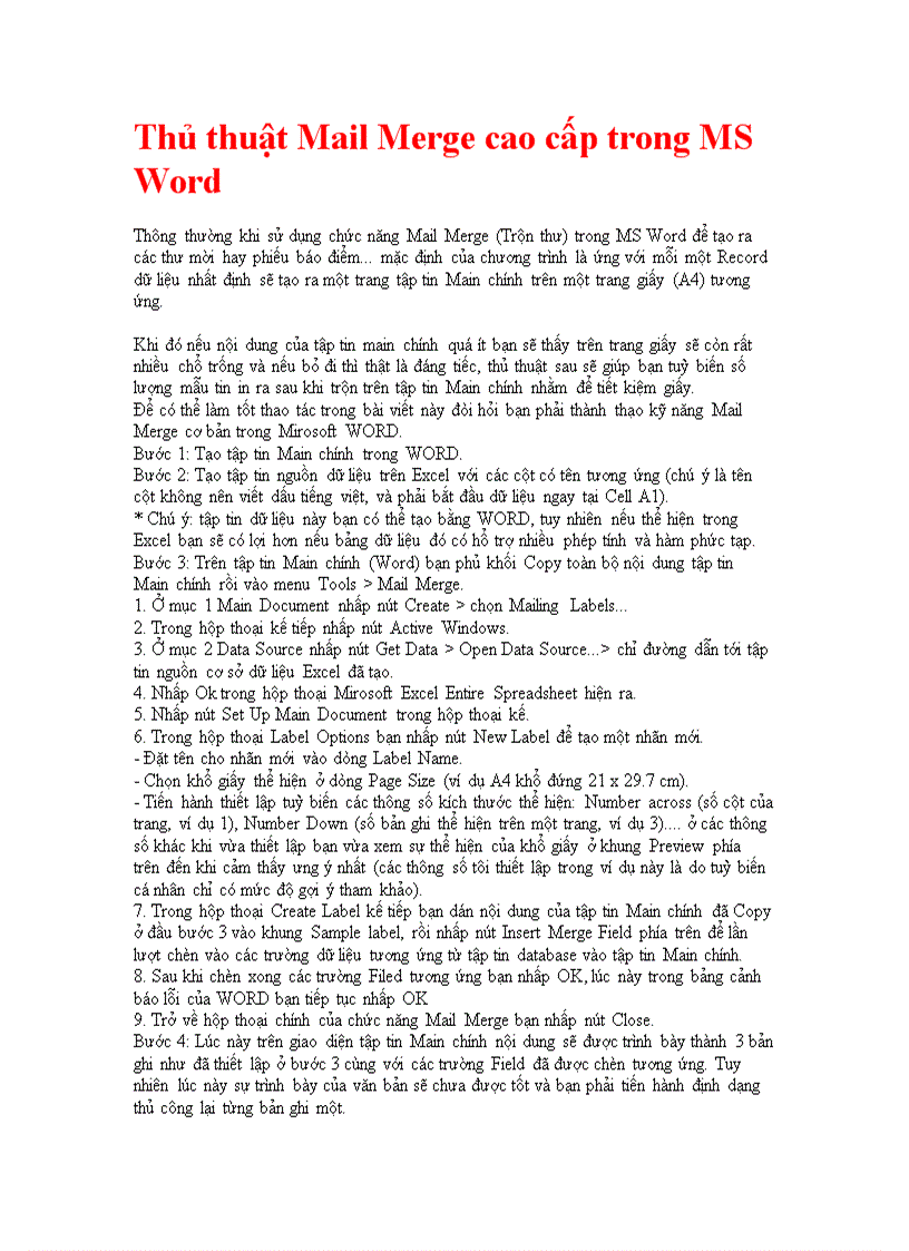 Thủ thuật Mail Merge TRỘN THƯ cao cấp trong MS Word