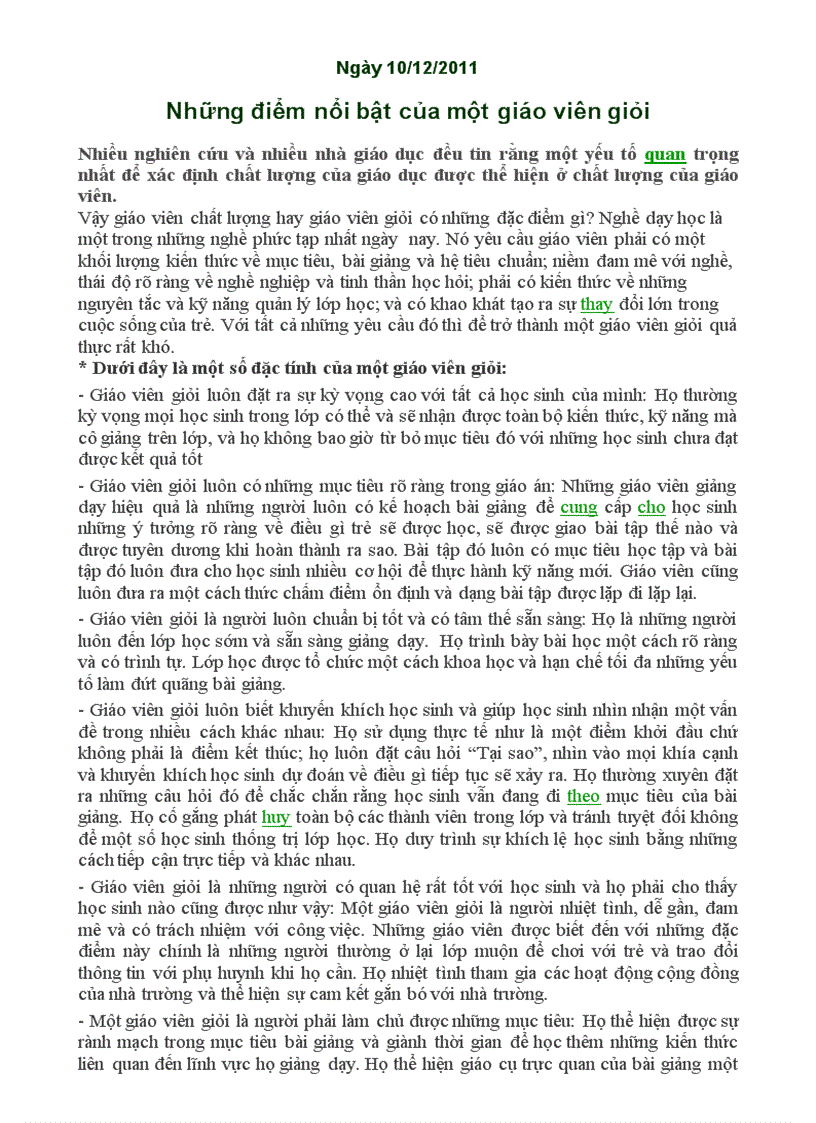 Bàn về một giáo viên giỏi