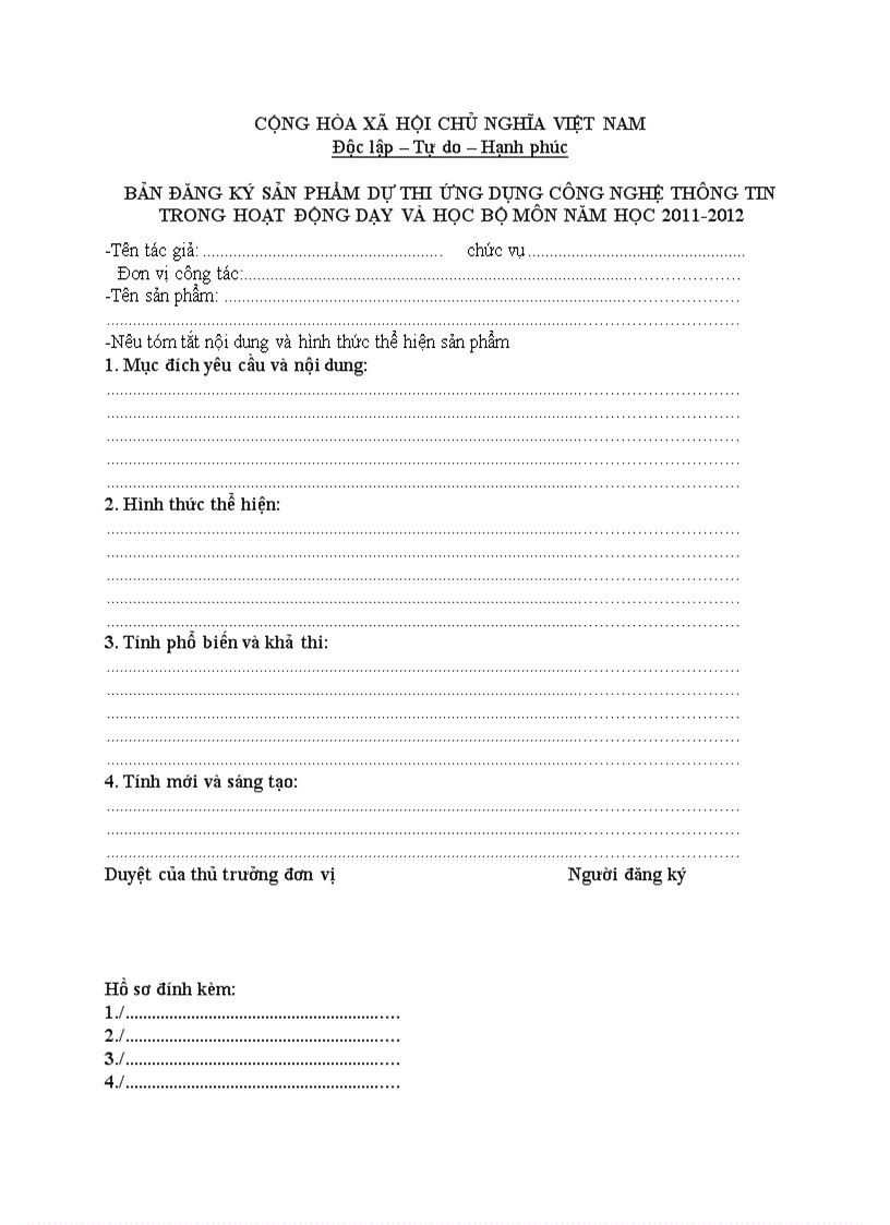 Bảng đăng ký hội thi CNTT ngành giáo dục 2011 2012