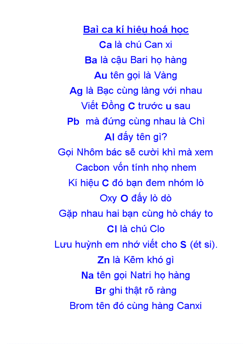 Bai ca kí hieu hoa hoc