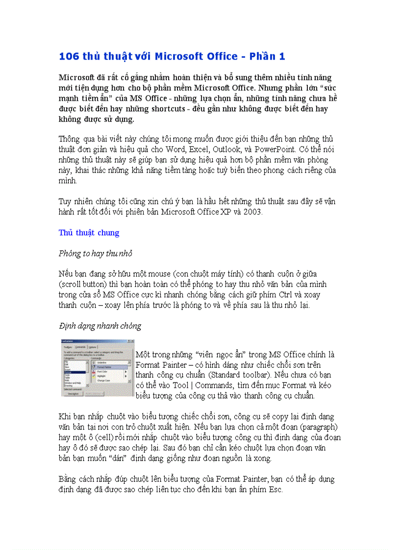 106 thủ thuật với Microsoft Office