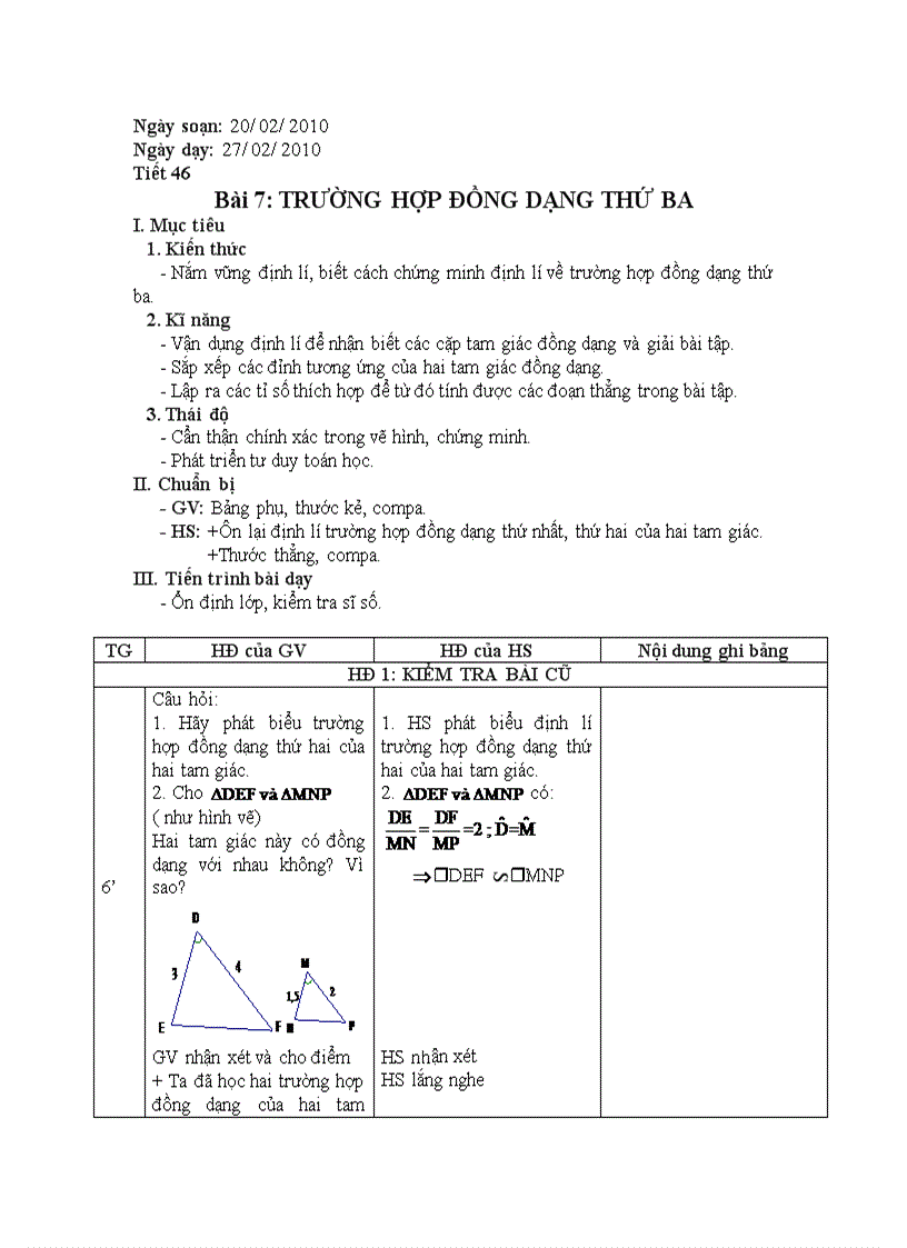 Bài 7 Trường hợp đồng dạng thứ ba