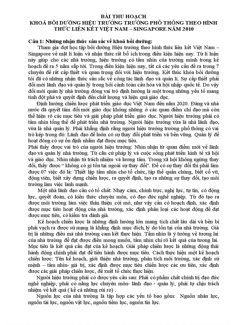 Bai thu hoach tap huan hieu truong vietnam singapore