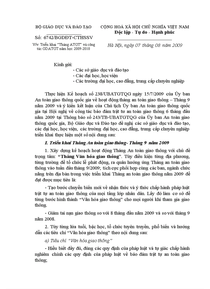 B6472 Tháng ATGT Công tác GD ATGT 2009 2010