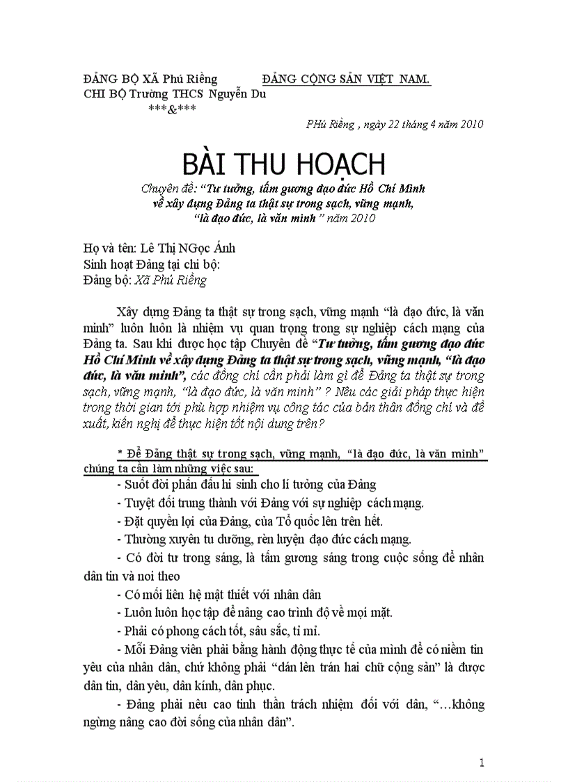 Bài thu hoạch tt Hồ Chí Minh