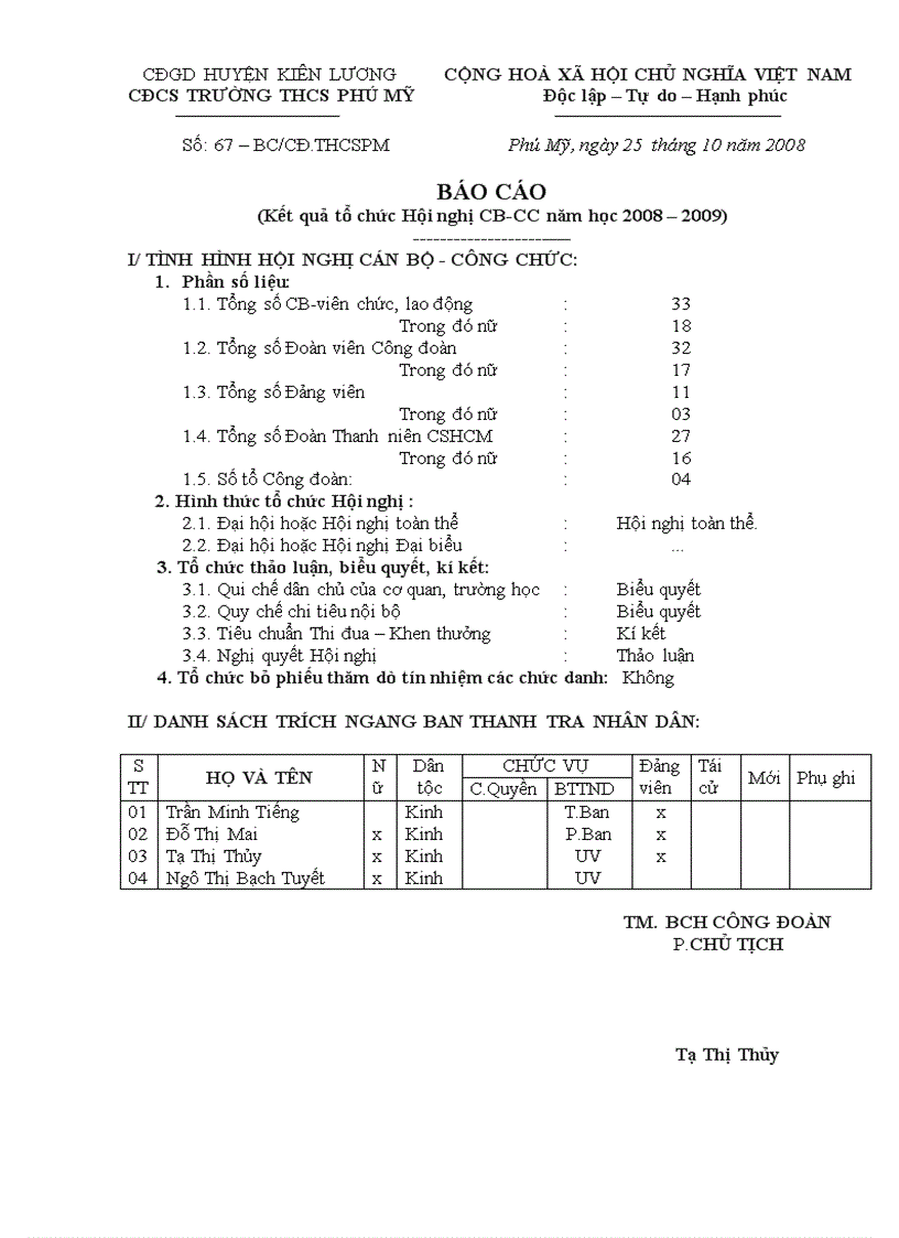 16 bao cao ket qua hoi nghi cong chuc nam hoc 2008 2009