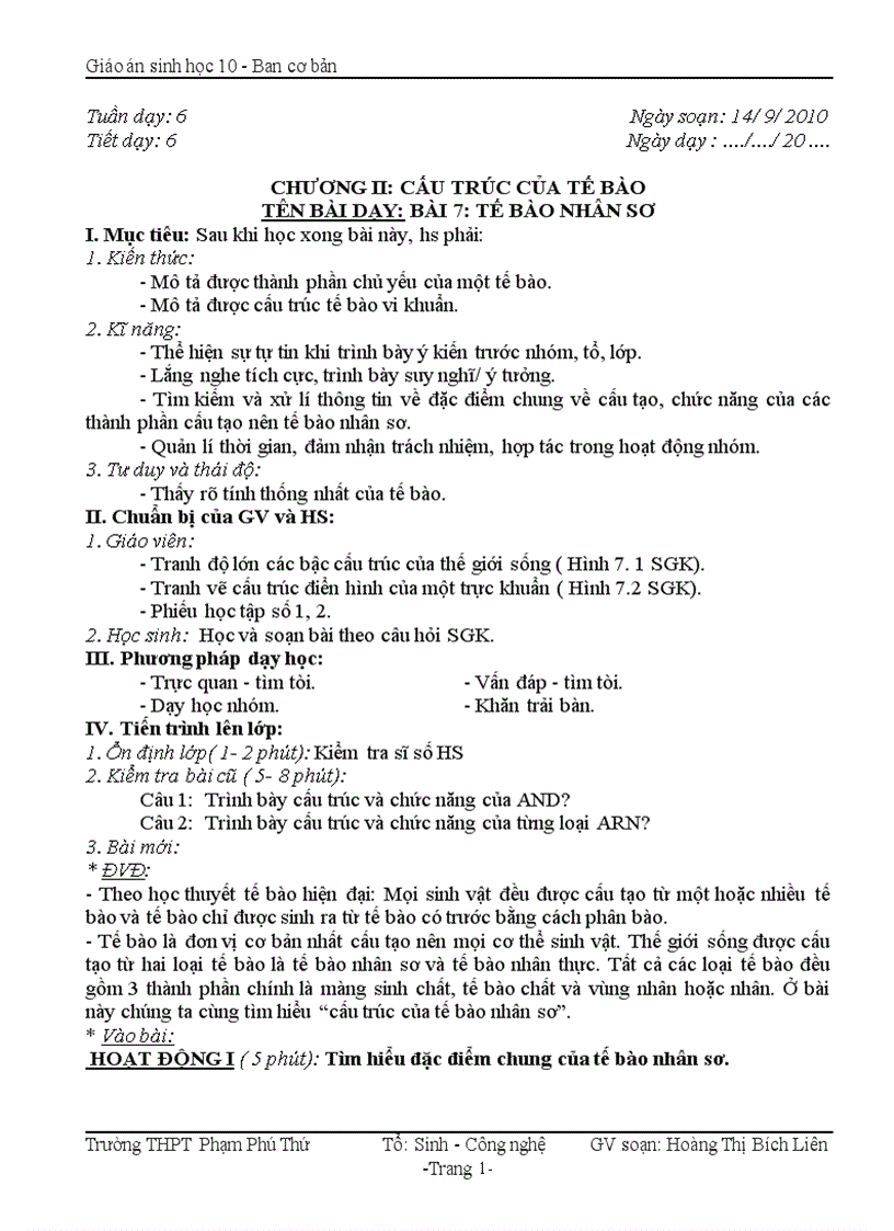 Bài 7 tế bào nhân sơ