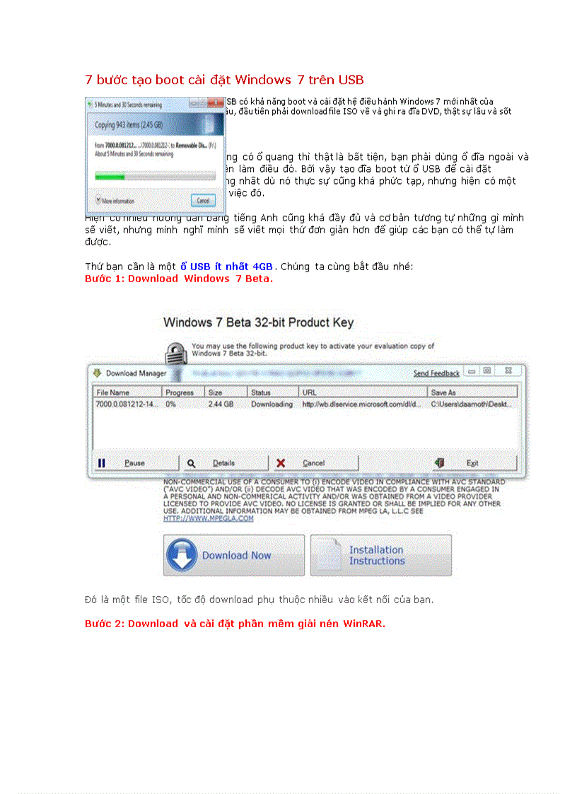 7 bước tạo boot cài đặt trên Win 7 trên USB