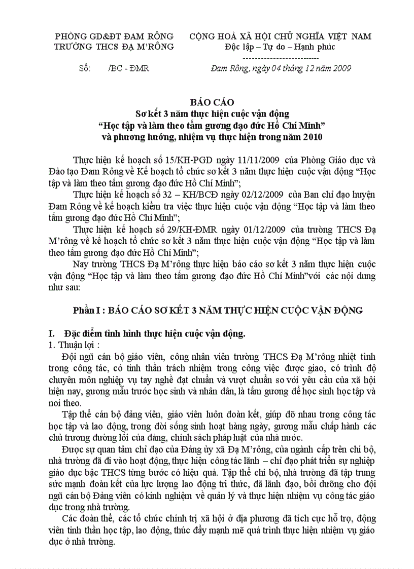 Báo cáo sơ kết 3 nam học tập làm thao tấm gương đạo đức Hồ Chí Minh