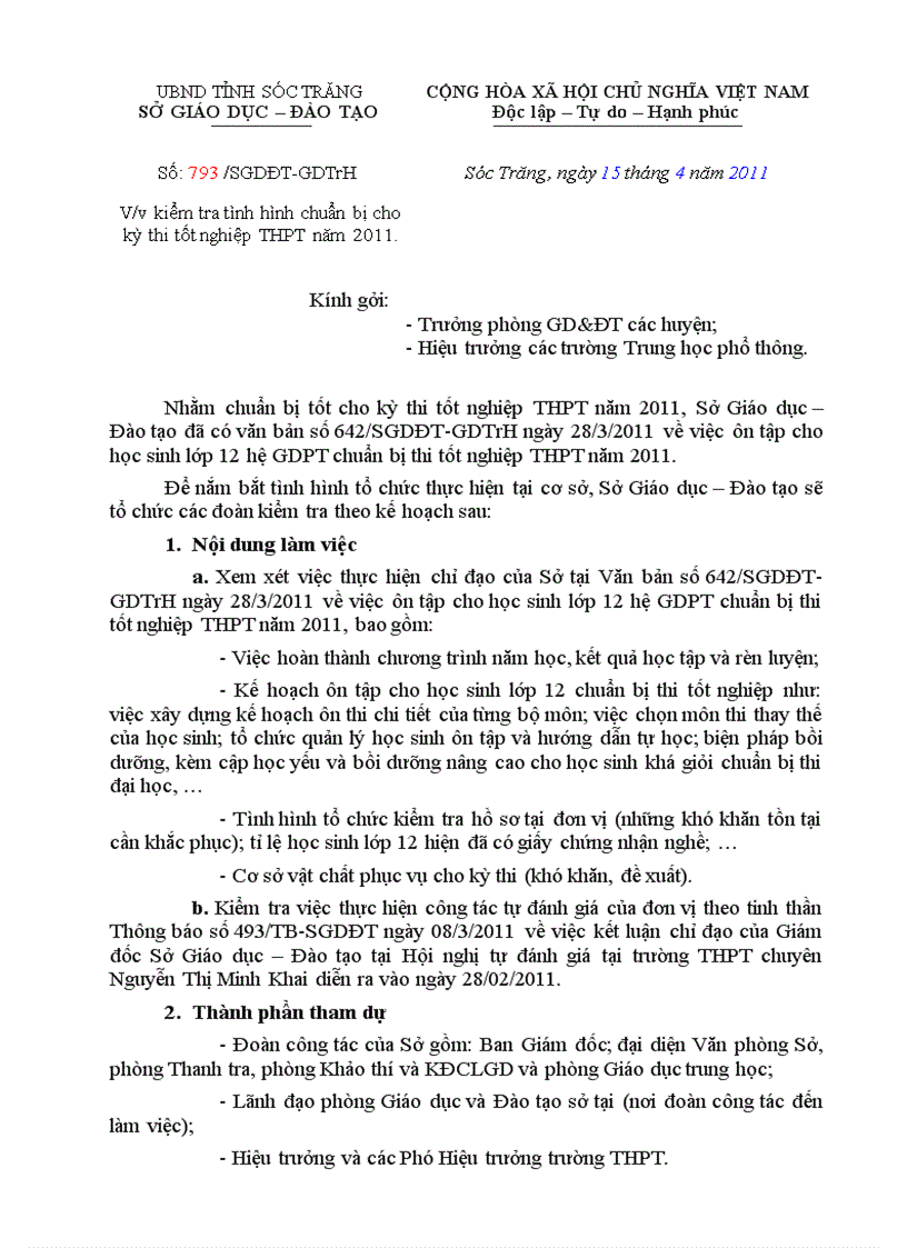 20110415 CV793 GDTrH KiemTraTinhHinhChuanBiThiTotNghiep