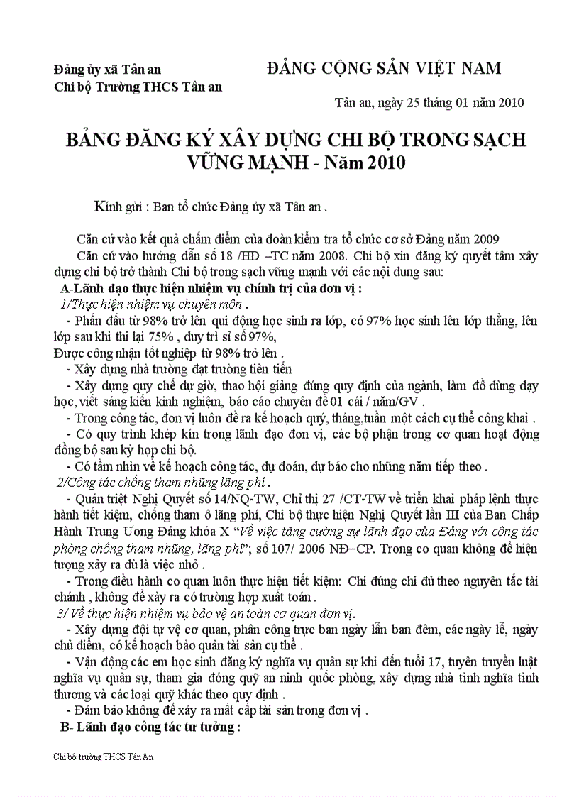 Bảng đăng ký hạ quyết tâm của chi bộ học tập và làm theo tấm gương đạo đức HCM