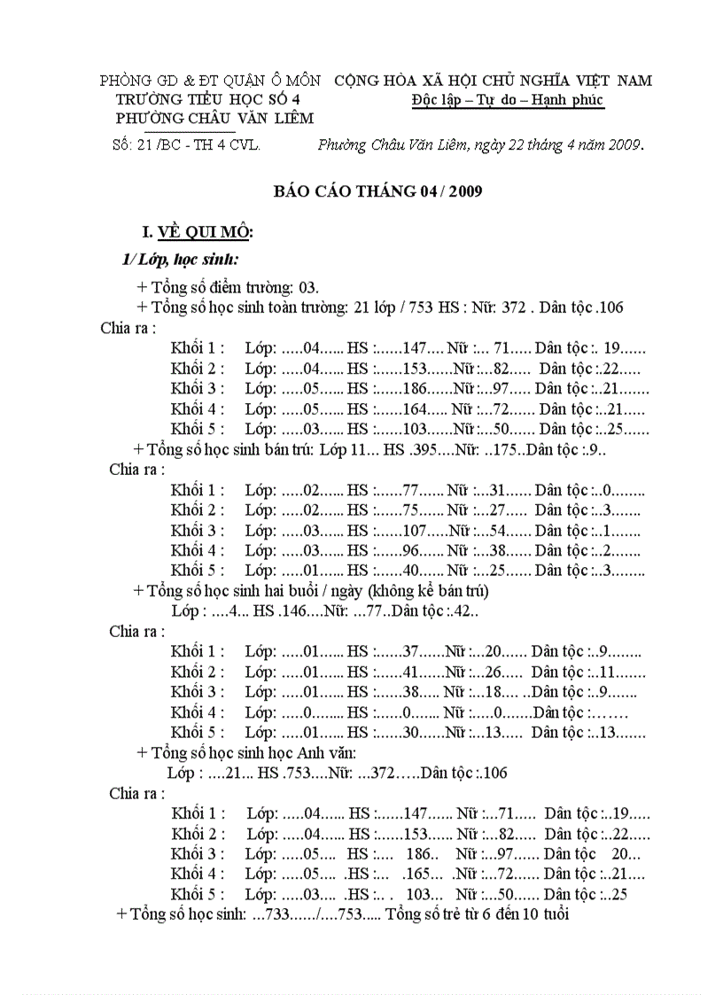 Bao cao thang 4 2009