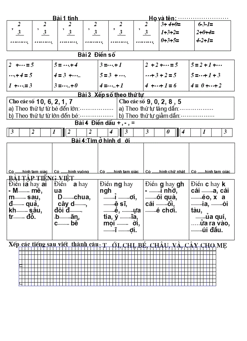 Bài KT lớp 1