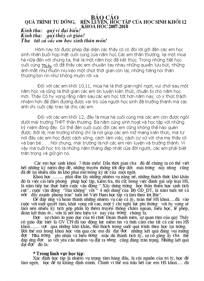 Báo cáo rèn luyện khoá 2007 2010