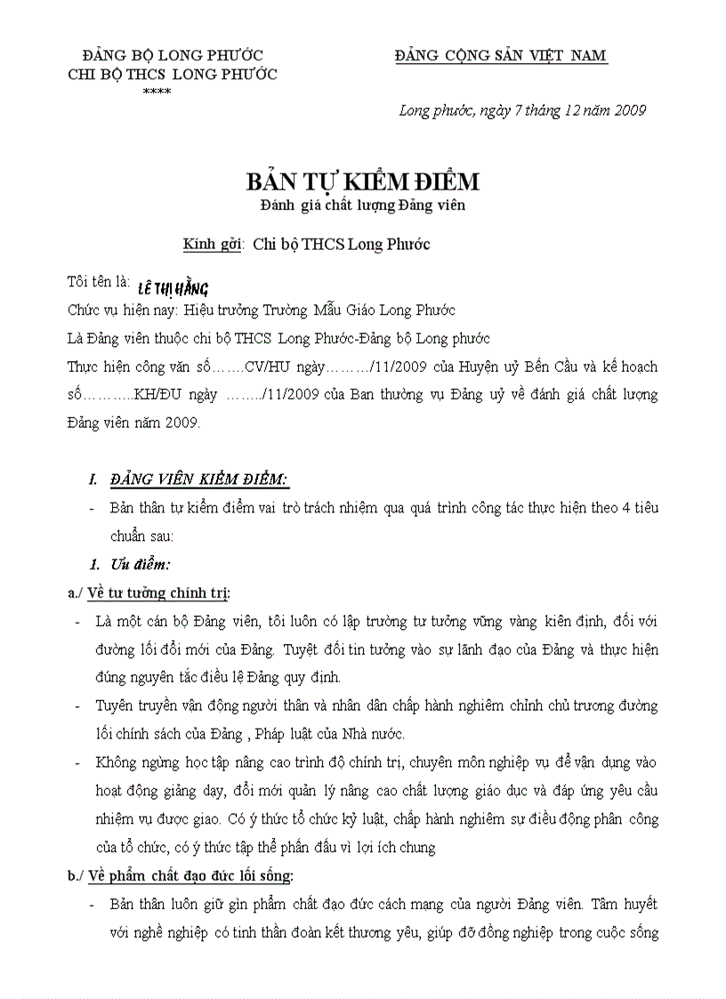 Ban kiem diem dang vien chi bo cuoi nam