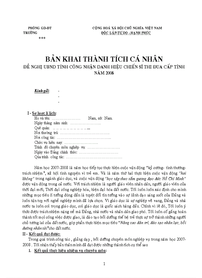 Báo cáo thành tích cá nhân Cuối năm