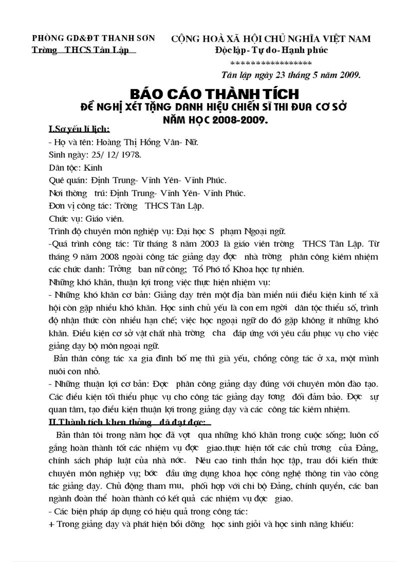 Bao cao thành tích cá nhân 1