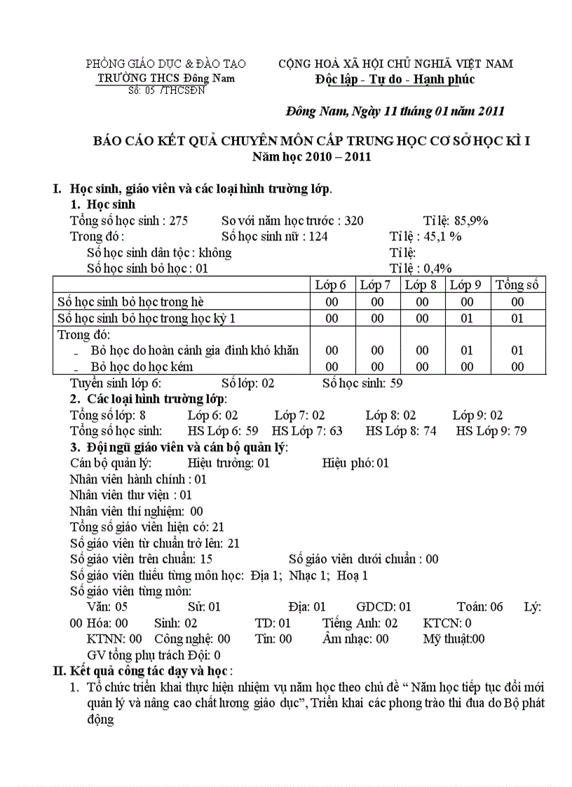 Báo cáo chuyên môn học kỳ 1