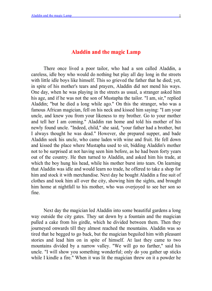 Aladdin and the magic Lamp