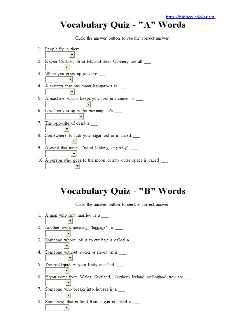 250 Vocabulary Word Quiz A Z